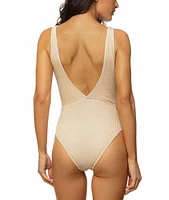 Guria Beachwear Women's Crinkle Lurex Ring V Neck One Piece Swimsuit