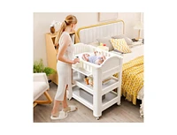 Slickblue Mobile Diaper Changing Station with Storage Shelves and Boxes-Beige