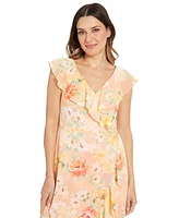 London Times Petite Short-Sleeve Chiffon Maxi Dress