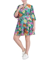 Jessica Howard Plus Printed Balloon-Sleeve Dress