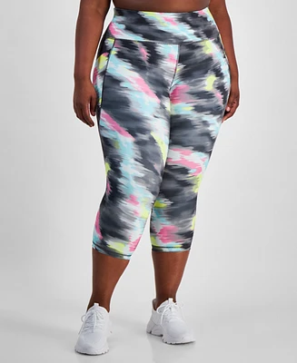 Id Ideology Plus Size Compression Shibori Wave Cropped Leggings, Created for Macy's