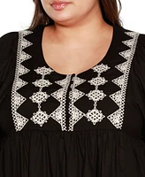 Belldini Black Label Plus Embroidered Boho Fit and Flare Top