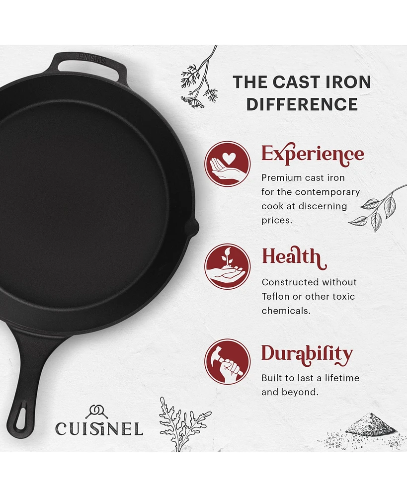 Cuisinel Cast Iron Skillet + Glass Lid + Pan