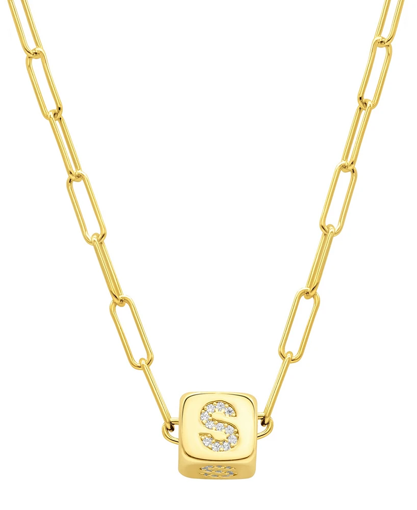 Adornia 14K Gold-Plated Initial Cube Paperclip Necklace