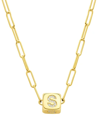 Adornia 14K Gold-Plated Initial Cube Paperclip Necklace