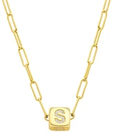 Adornia 14K Gold-Plated Initial Cube Paperclip Necklace
