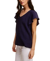 John Paul Richard Cotton Gauze Ruffle Flutter Sleeve Top