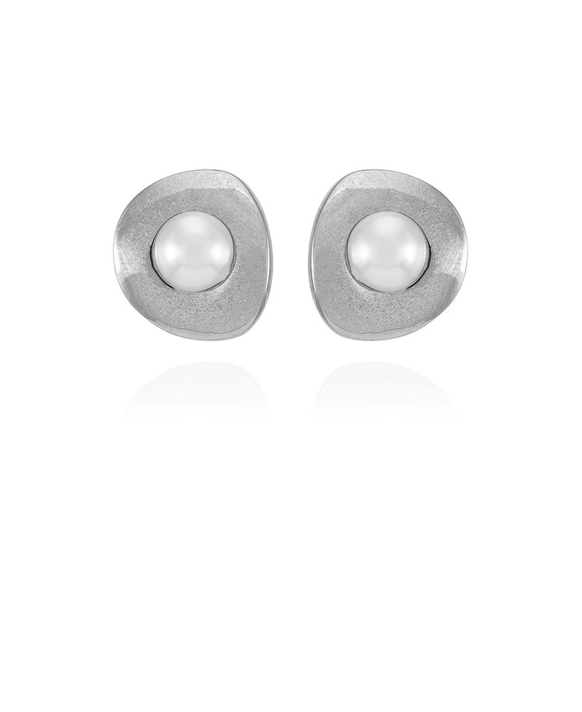 T Tahari Silver-Tone Imitation Pearls Clip On Button Earrings