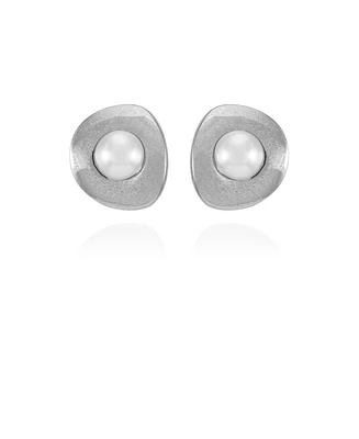 T Tahari Silver-Tone Imitation Pearls Clip On Button Earrings
