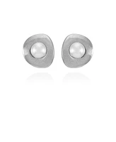 T Tahari Silver-Tone Imitation Pearls Clip On Button Earrings