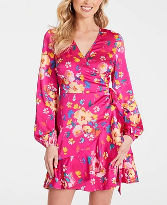 Guess Women's Long-Sleeve Floral Wrap Dress