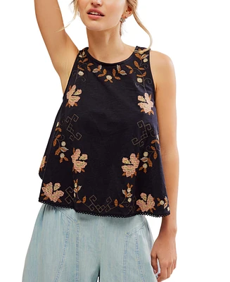 Free People Women's Cotton Sleeveless Embroidered Top