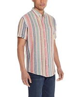 Weatherproof Vintage Men's Short Sleeve Stripe Linen Cotton Shirt