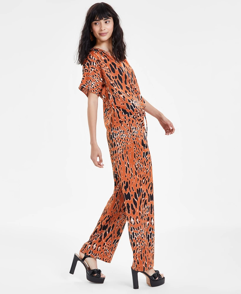 Bar Iii Women's Animal-Print Drawstring-Waist Pants, Created for Macy's