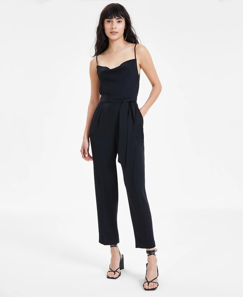 Bar Iii Women's Belted Cowl Neck Jumpsuit, Created for Macy's