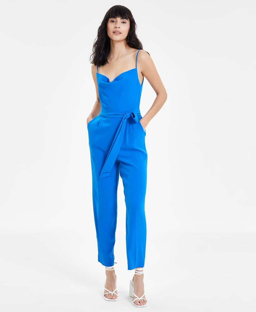 Bar Iii Women's Belted Cowl Neck Jumpsuit, Created for Macy's