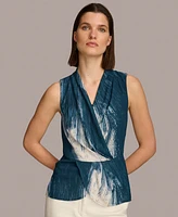 Donna Karan Women's Printed Faux-Wrap Sleeveless Top