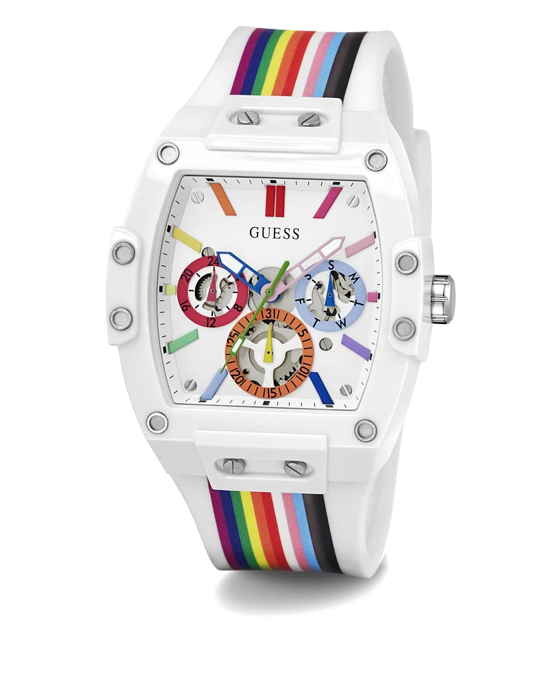 Guess Men's Multi-Function Rainbow Silicone Watch, 42mm