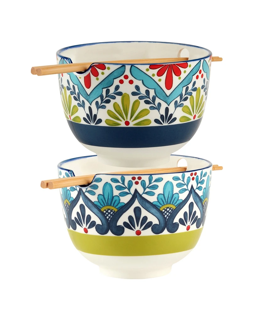 Certified International Talavera Set of 2 Ramen Bowls, 2 Asst