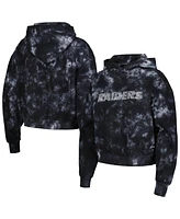 Women's The Wild Collective Black Las Vegas Raiders Tie-Dye Cropped Pullover Hoodie