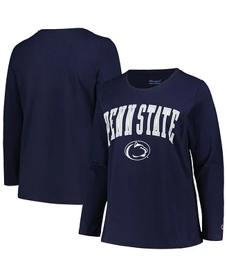 Women's Profile Navy Penn State Nittany Lions Plus Arch Over Logo Scoop Neck Long Sleeve T-shirt