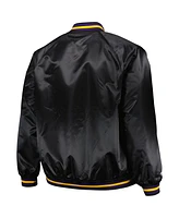 Men's Mitchell & Ness Black Los Angeles Lakers Big and Tall Hardwood Classics Wordmark Satin Raglan Full-Zip Jacket