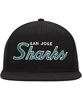 Men's Mitchell & Ness Black San Jose Sharks Core Team Script 2.0 Snapback Hat