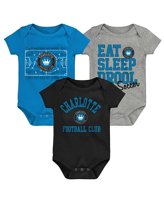 Baby Boys and Girls Blue, Black, Gray Charlotte Fc 3-Pack Bodysuit Set