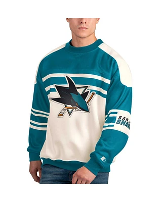 Men's Starter White San Jose Sharks Defense Fleece Crewneck Pullover Sweatshirt