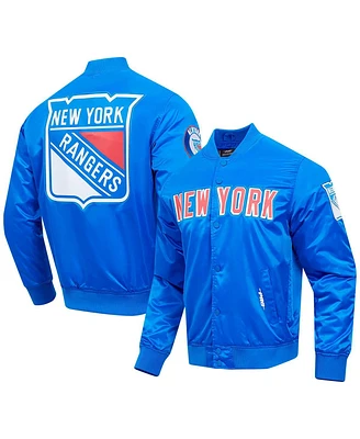 Men's Pro Standard Blue New York Rangers Classic Satin Full-Snap Jacket
