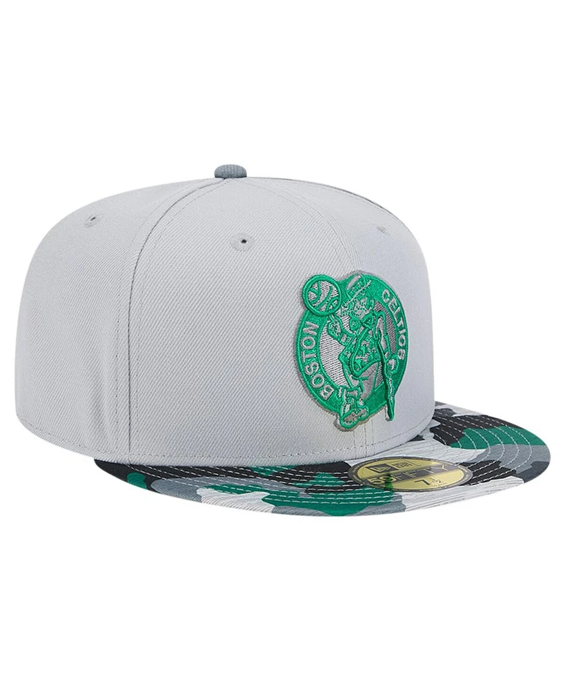 Men's New Era Gray Boston Celtics Active Color Camo Visor 59FIFTY Fitted Hat