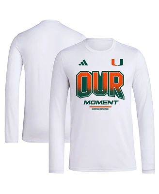 Men's and Women's adidas White Miami Hurricanes 2024 On-Court Bench Our Moment Long Sleeve T-shirt