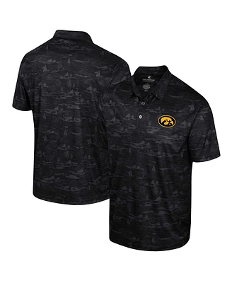 Men's Colosseum Black Iowa Hawkeyes Daly Print Polo Shirt