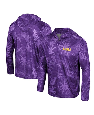 Men's Colosseum Purple Lsu Tigers Palms Printed Lightweight Quarter-Zip Hooded Top