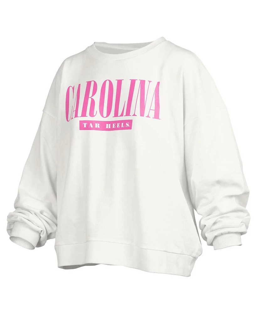 Women's Pressbox White North Carolina Tar Heels Sutton Janise Waist Length Oversized Pullover Sweatshirt