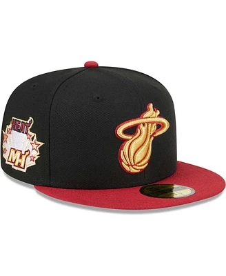 Men's New Era Black, Red Miami Heat Gameday Gold Pop Stars 59FIFTY Fitted Hat