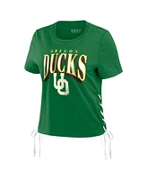 Women's Wear by Erin Andrews Green Oregon Ducks Side Lace-Up Modest Crop T-shirt