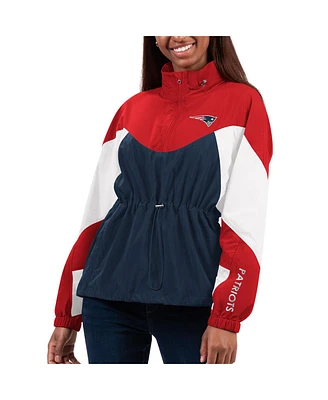 Women's G-iii 4Her by Carl Banks Navy, Red New England Patriots Tie Breaker Lightweight Quarter-Zip Jacket