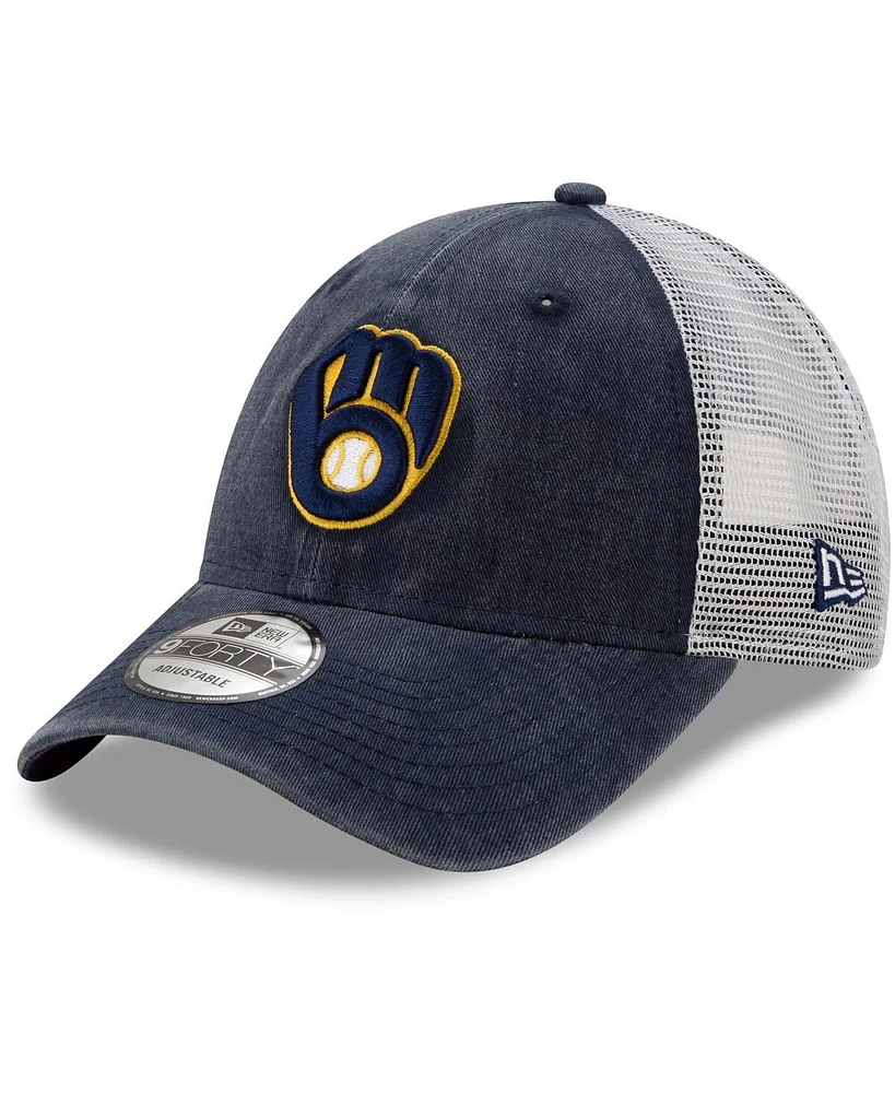 Men's New Era Navy Milwaukee Brewers Trucker 9FORTY Adjustable Snapback Hat