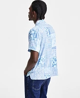 Sun + Stone Men's Cooper Short Sleeve Button-Front Ikat Patchwork Shirt, Created for Macy's