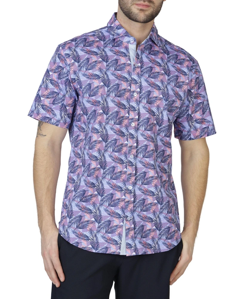 Tailorbyrd Men's Tropical Leaves Knit Short Sleeve Shirt