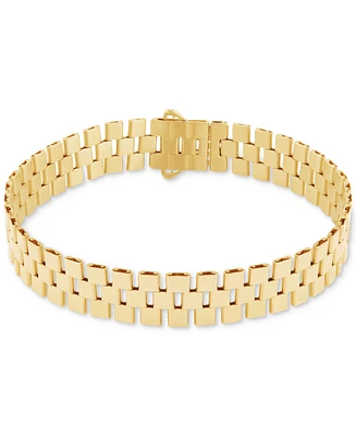 Italian Gold Polished Rectangular Tube Link Statement Bracelet in 14k Gold