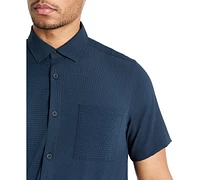 Kenneth Cole Men's Slim Fit Short-Sleeve Mixed Media Sport Shirt