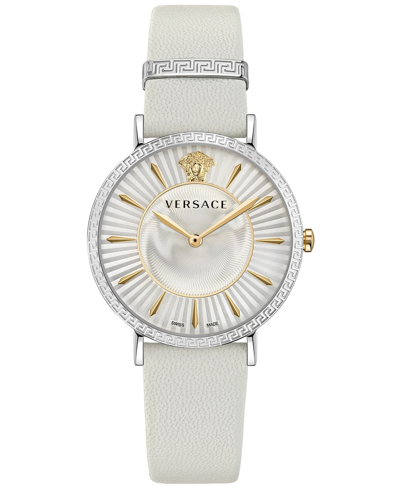 Versace Women's Swiss White Leather Strap Watch 38mm