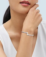 Cultured Freshwater Pearl (7-1/2mm) & Lab-Created White Sapphire (1/4 ct. t.w.) Bypass Bangle Bracelet in Sterling Silver