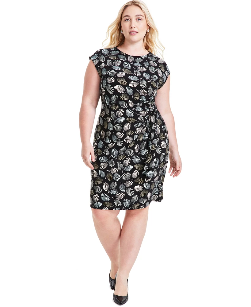 Kasper Plus Abstract-Print Cap-Sleeve Dress