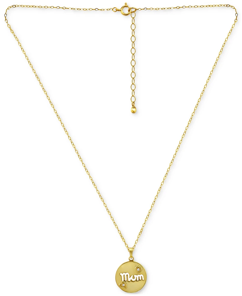 Giani Bernini Cubic Zirconia Mom Heart Disc Pendant Necklace in 18k Gold-Plated Sterling Silver, 16" + 2" extender, Created for Macy's