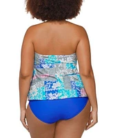 Raisins Curve Trendy Plus Zanzibar Bandeau Neck Tankini Top Costa High Rise Ruched Tummy Control Bikini Bottoms