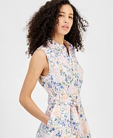 Tommy Hilfiger Women's Floral Print Cotton Belted Sleeveless Shirtdress
