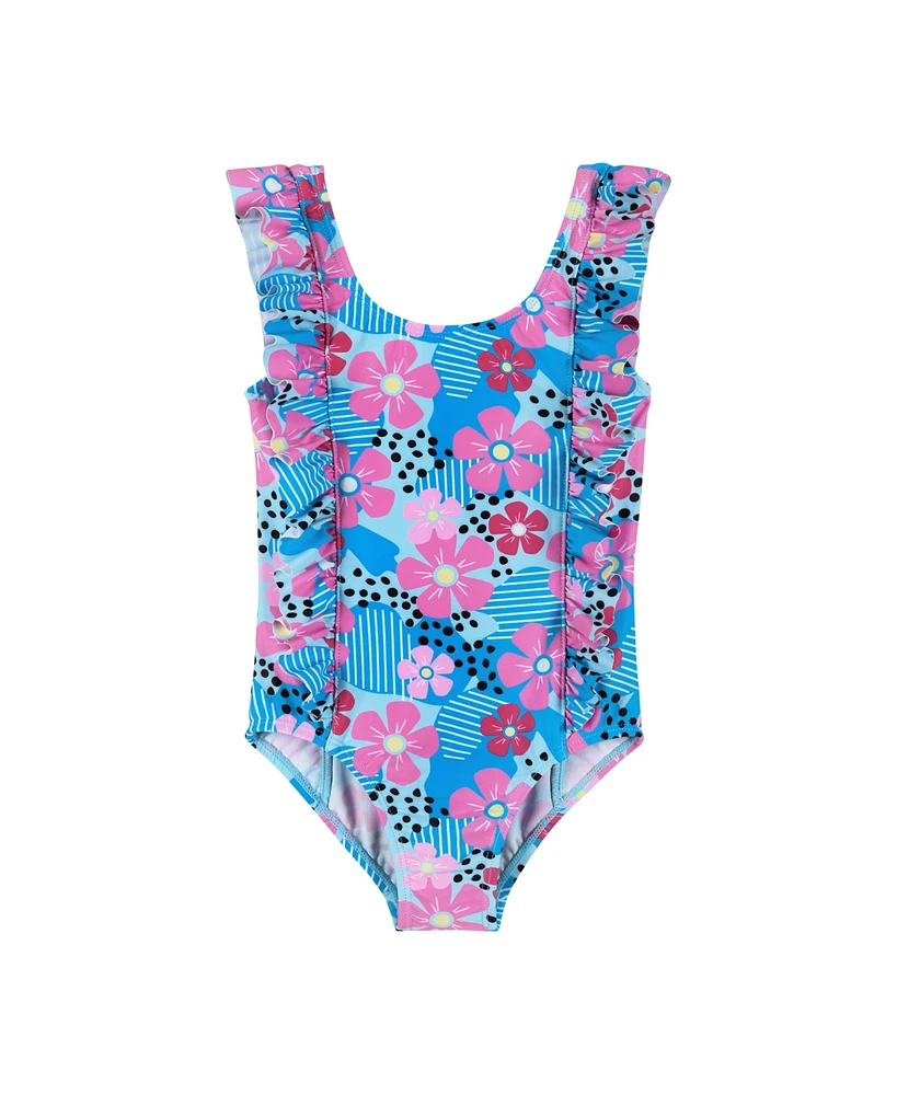 Andy & Evan Little Girls Toddler/Child Aqua Floral Print One-Piece Swimsuit